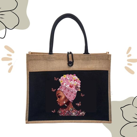 Custom Canvas Tote Bag, Large Size - Fashion Theme #6 - Cream Tote or Black Tote - Picture 3 of 16